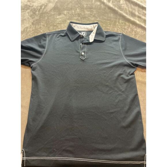Footjoy FJ Performance Athletic Fit - Golf Polo Shirt Men's L Black & White Trim - Picture 1 of 5